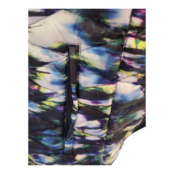 Tangerine Watercolor Down Filled Puffer Vest Black Multicolor Womens Small - Picture 3 of 6